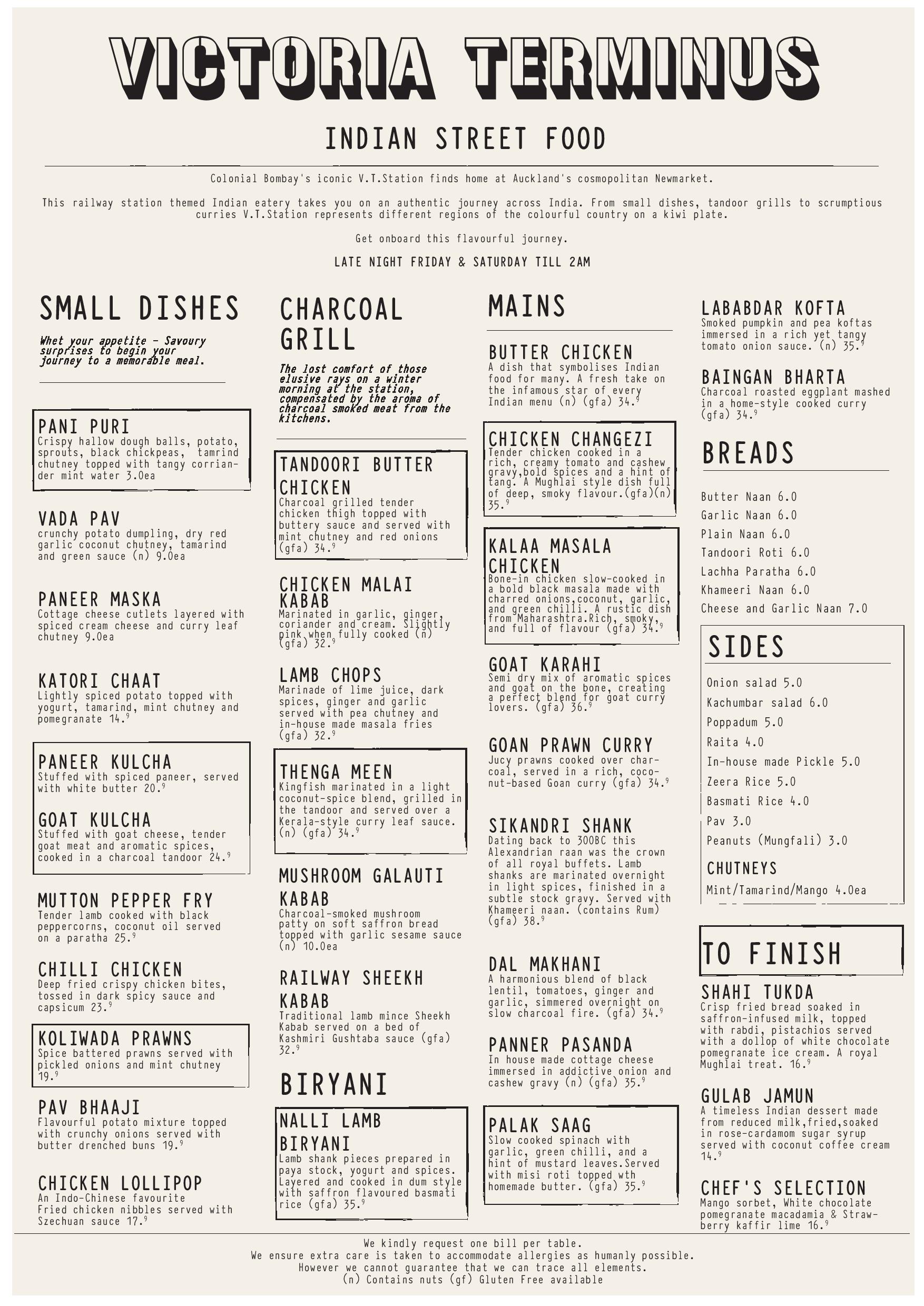 Vt Station food menu 